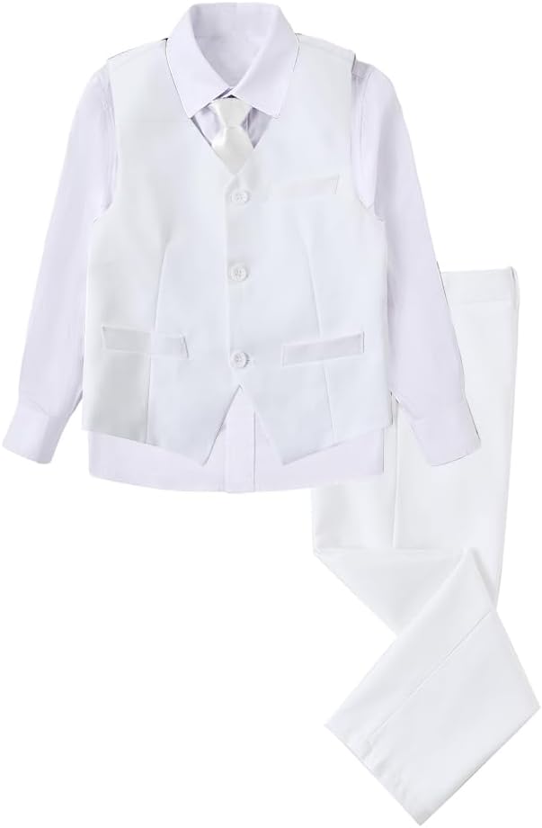 Boys 4-Piece Slim Fit Formal Suits Set for Boys Black Blue