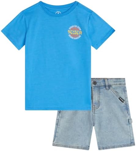 Volcom Boys Casual Shorts Set Graphic T-Shirt Denim Shorts - Perfect for Summer