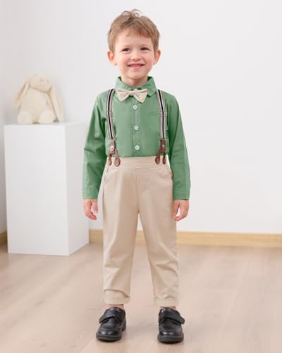 YALLET Toddler Boy Formal Suit with Bowtie and Suspender Pants