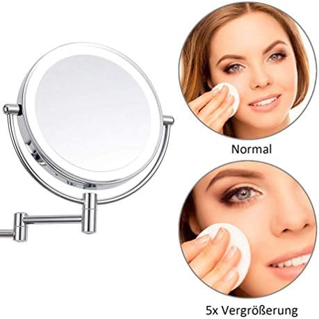 Wall Mount LED Makeup Mirror 5X Magnifying 8-Inch Double Sided Vanity Mirror with 360 Swivel UK Plug