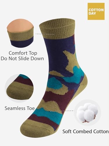 COTTON DAY Kids Boys Crew Socks - Bright Pattern Design