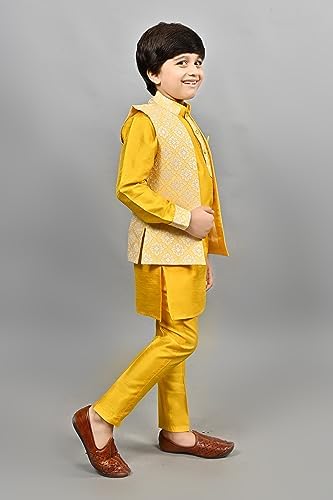 Bollywood Kids Ethnic Silk Blend Traditional Wear Sharkuri Set White-Blue