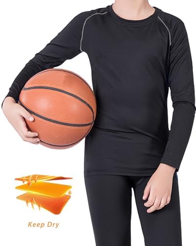 3-Pack Long Sleeve Compression Shirts for Kids - Moisture-Wicking Stretchable
