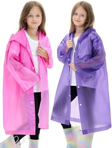 2-Piece Waterproof EVA Raincoats for Kids Reusable Ponchos Best for Outdoors Secure Fit Soft Durable
