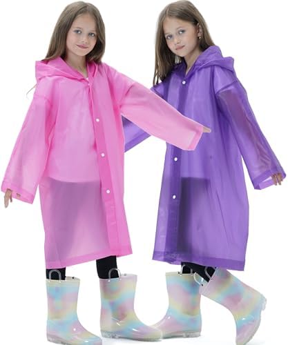 2-Piece Waterproof EVA Raincoats for Kids Reusable Ponchos Best for Outdoors Secure Fit Soft Durable