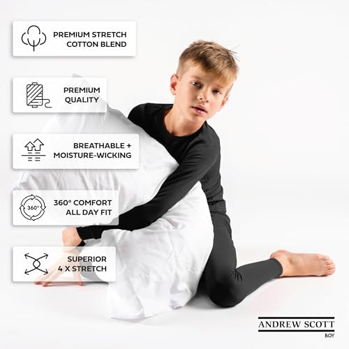 Andrew Scott Boys Performance Long Sleeve Top - Multi Colors Thermal Undergarment with Stretch Fit