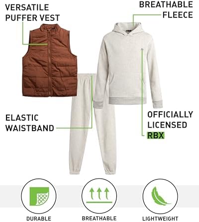 RBX Boys Active Tracksuit Set 3-Piece Puffer Vest Jogger Set