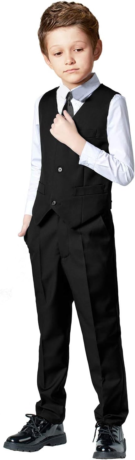 SaiLiiny Boys 4-Piece Slim Fit Suits Set Kids Formal Dress in Black and Blue Perfect Choice for Groomsmen and Kids