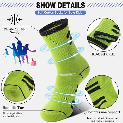 6 Pairs Kids Boys Socks for Outdoor Sports