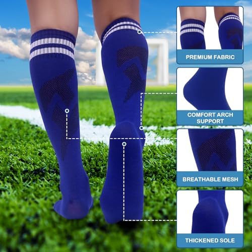 3 Pairs Striped Knee High Soccer Socks for Kids 6-12 Years