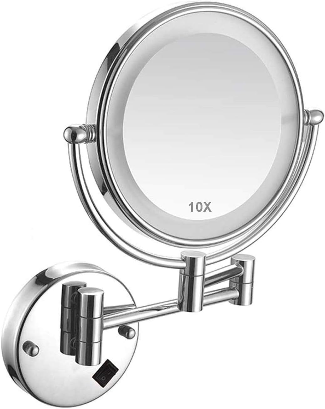 10X Magnifying Wall Mounted Makeup Mirror with LED Light Chrome Black