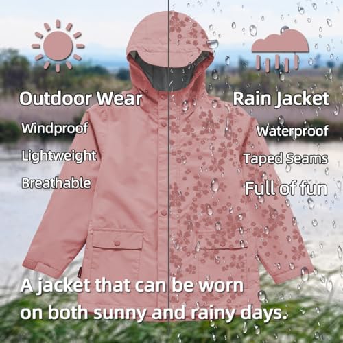 Wooksmi Kids Rain Jacket - Waterproof Windproof for Boys Girls Stay Dried Style