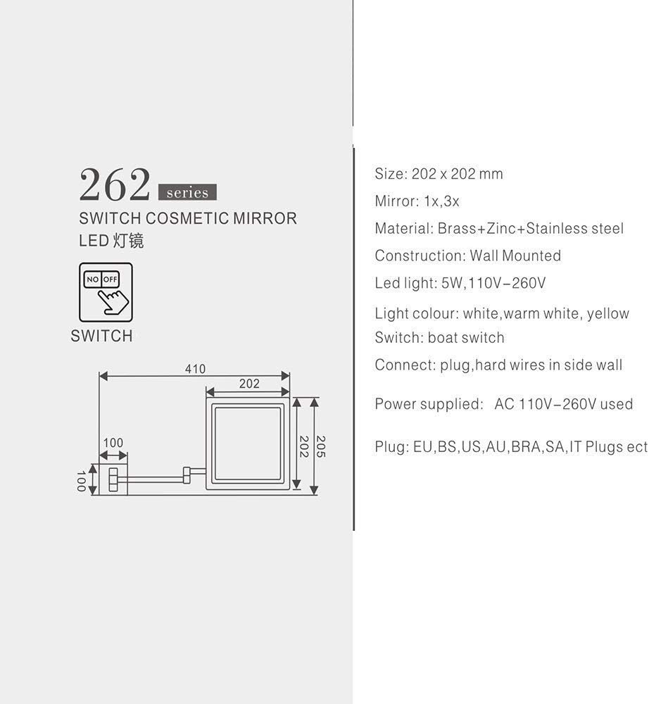 8 inch LED Vanity Mirror with 3X Magnification