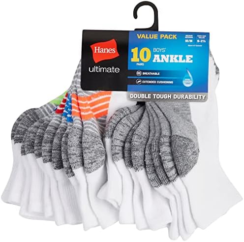 Hanes Boys Ultimate Ankle No-Show Socks Durable Comfortable