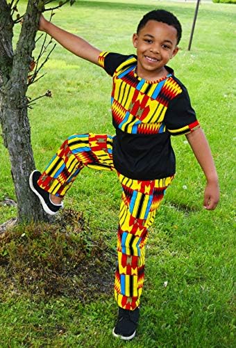 SHENBOLEN Boys African Print Kente Suit Set