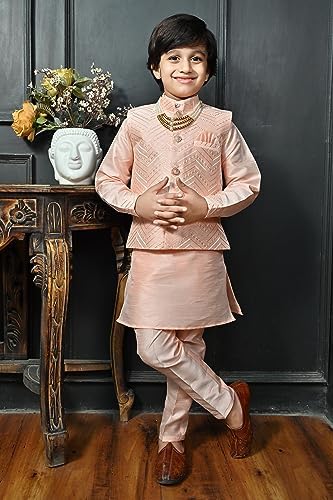AHHAAAA Kids Ethnic Silk Blend Traditional Wear Bollywood Style Sherwani Waistcoat