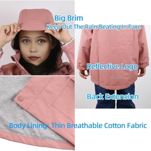 Wooksmi Kids Rain Jacket - Waterproof Windproof for Boys Girls Stay Dried Style