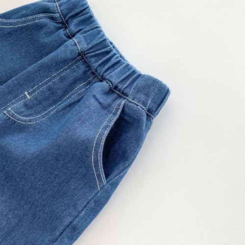 Duobla Baby Toddler Elastic Waist Wide Leg Denim Jeans with Pockets Trendy Kids Jeans