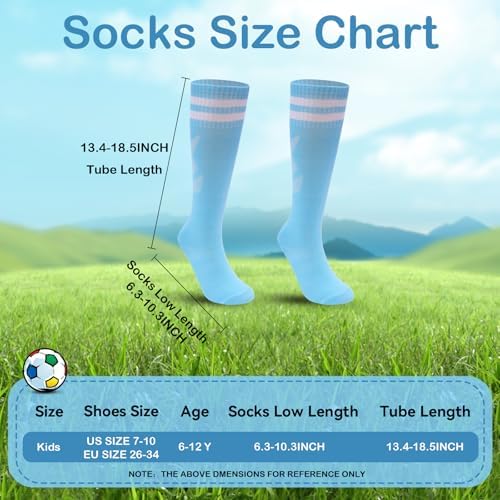 3 Pairs Striped Knee High Soccer Socks for Kids 6-12 Years