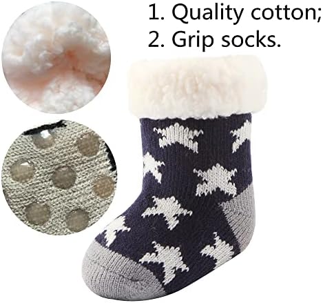 3 Pairs Anti-Slip Fuzzy Socks for Kids Sherpa-lined Slipper Socks