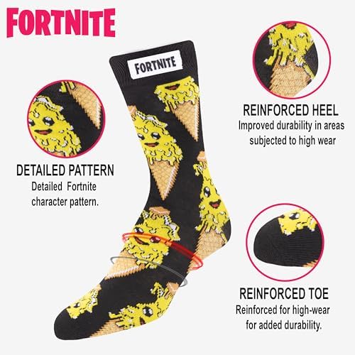FORTNITE gamer crew socks 6-pack for boys and teens vibrant designs soft durable adjustable