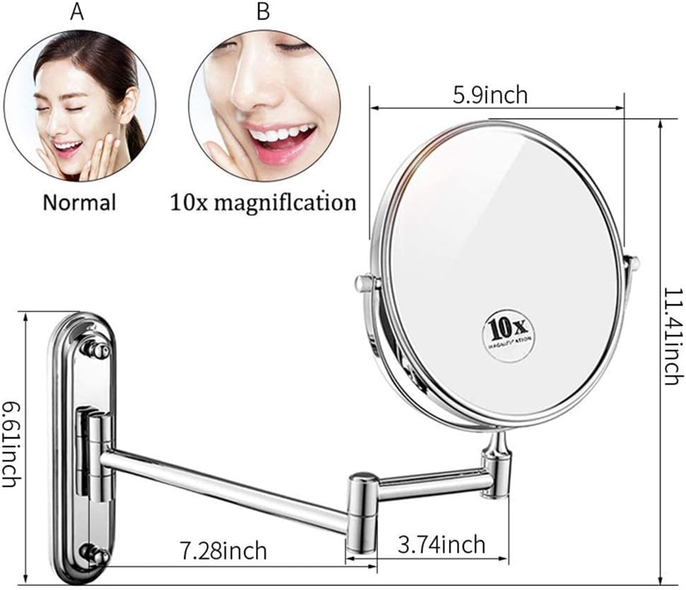 Bathroom Makeup Mirror Adjustable 360 Swivel Vanity Mirror Wall-Mounted Brass Double Sided