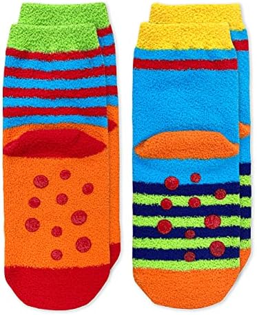 Jefferies Socks Boys Fuzzy Dinosaur Shark Monster Non-Skid Slipper Socks 4 Pack