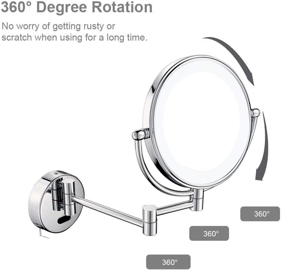Wall-Mounted Makeup Mirror 8-inch Bright Silver Extendable