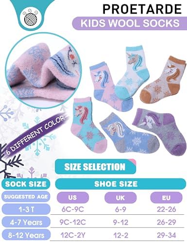 ProEtrade Thick Thermal Wool Socks for Kids 6 Pack