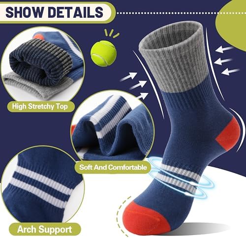 EBMORE 6-Pair Kids Boys Athletic Socks for Outdoor Sports