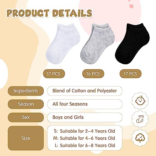 50 Pairs Toddler Ankle Socks for Kids