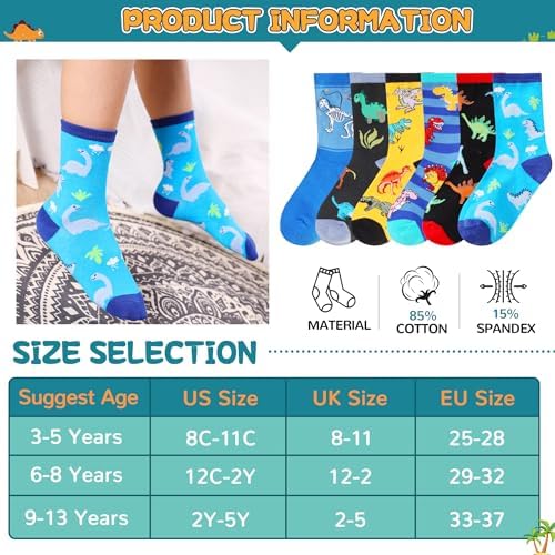 SeeyAN Boys Socks 6 Pair Funny Cartoon Space Dinosaur Crazy Socks