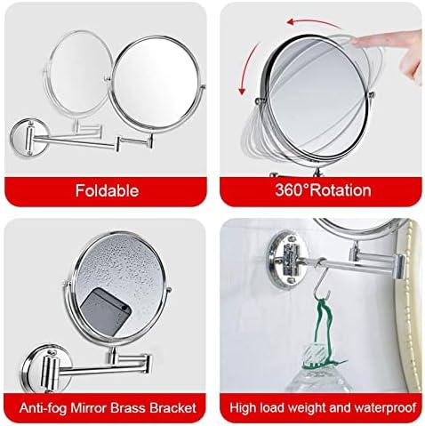 Wall-Mounted Double-Sided Makeup Mirror with 360 Swivel 3x Magnification for Bathroom