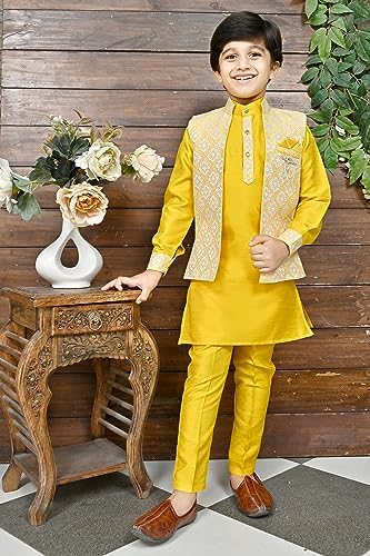 Bollywood Kids Ethnic Silk Blend Traditional Wear Sharkuri Set White-Blue