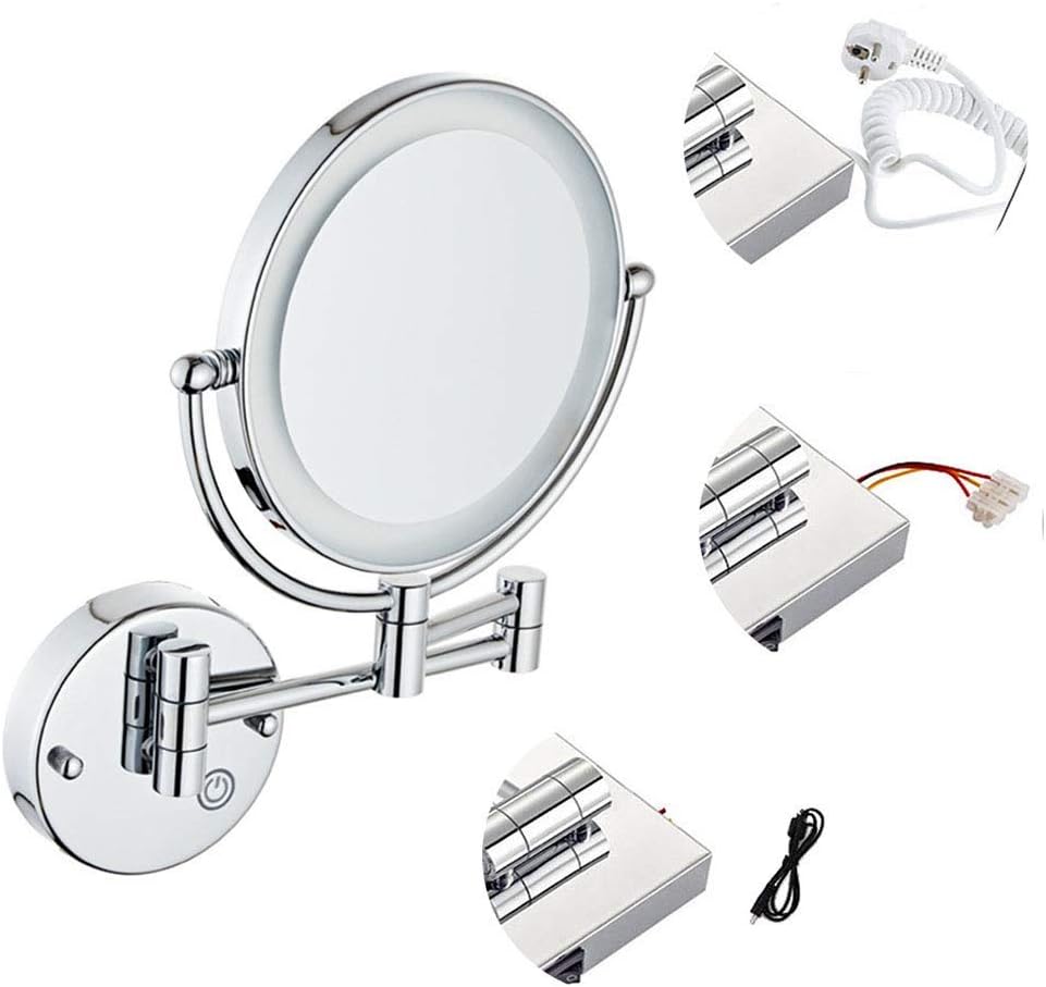 8 Inch Two-Sided Swivel Makeup Mirror with LED Light and Magnification