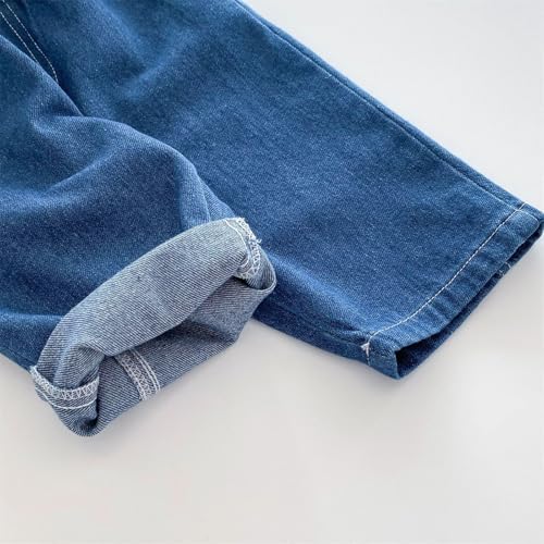 Duobla Baby Toddler Elastic Waist Wide Leg Denim Jeans with Pockets Trendy Kids Jeans
