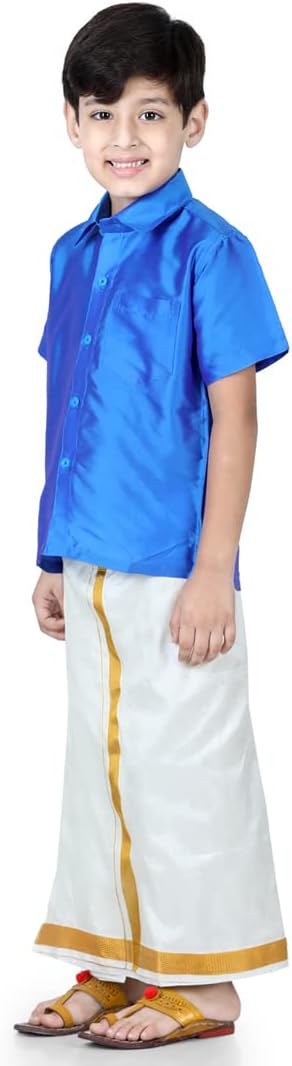 BownBee Kids Boys Half Sleeve Silk Mundu Set