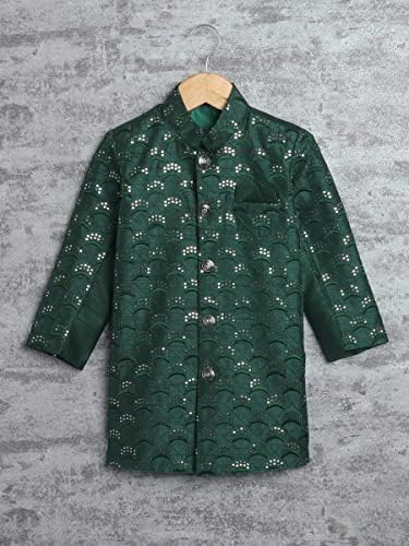AHHAAAA Kids Ethnic Cotton Silk Blend Sequin Print Indo-Western Sherwani Set for Boys