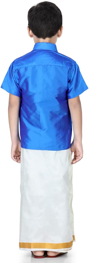 BownBee Kids Boys Half Sleeve Silk Mundu Set