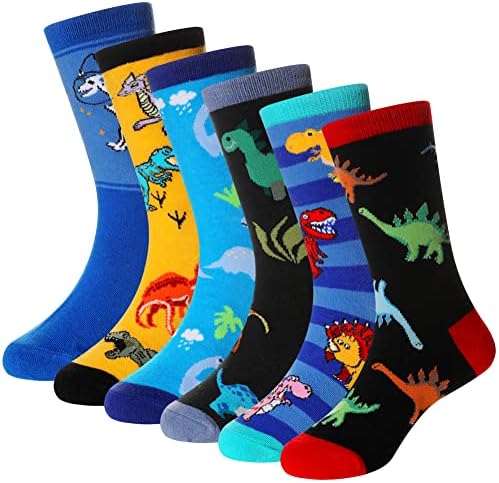 SeeyAN Boys Socks 6 Pair Funny Cartoon Space Dinosaur Crazy Socks
