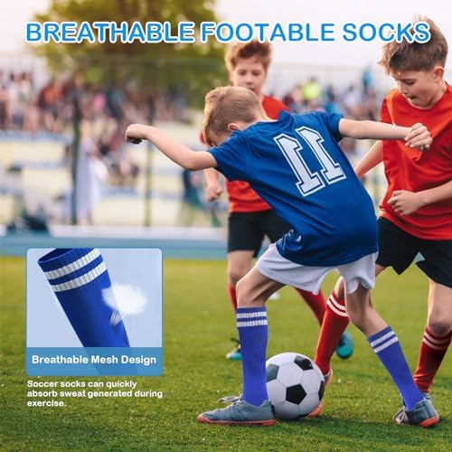 3 Pairs Striped Knee High Soccer Socks for Kids 6-12 Years