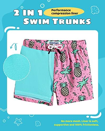 Comfortable Blue Design Boys Swim Trunks with Compression Liner MaamMagic Swimwear for Toddler to Teen