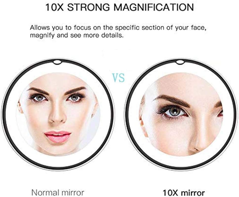 10X Magnifying Wall Mounted Makeup Mirror with LED Light Chrome Black