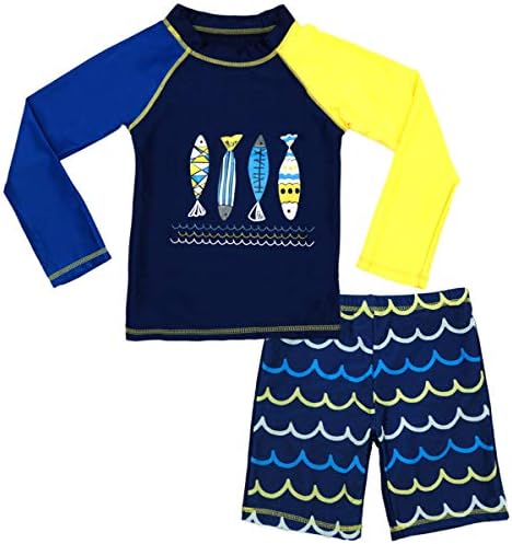 Boys Two-Piece Rash Guard Swim Suits Kids Long Sleeve Sunsuit Swimwear