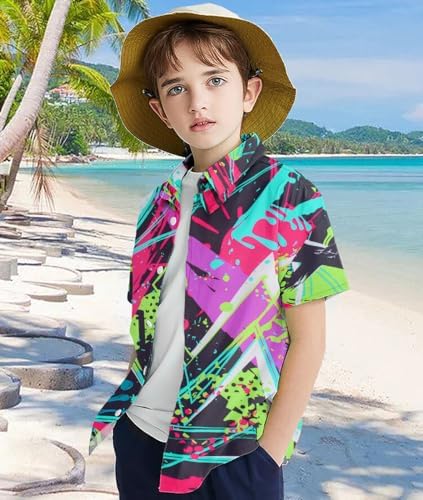 Uidezone Boys Hawaiian Shirts Novelty Printed Funky 7-14T