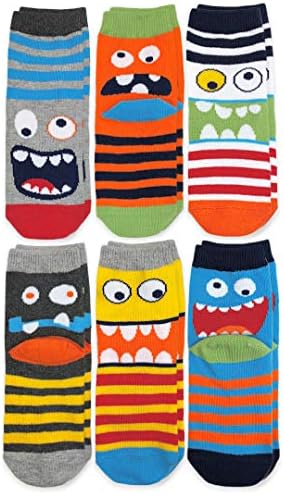 Jefferies Socks Boys Monster Pattern Crew Socks 6 Pair Fun Starts Here