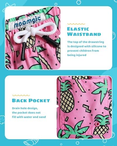 Comfortable Blue Design Boys Swim Trunks with Compression Liner MaamMagic Swimwear for Toddler to Teen