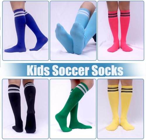 3 Pairs Striped Knee High Soccer Socks for Kids 6-12 Years