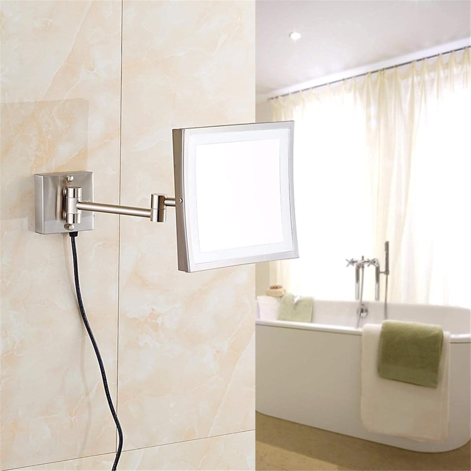 Elegant Nickel 8-inch LED Magnification Mirror for Busy Riverside