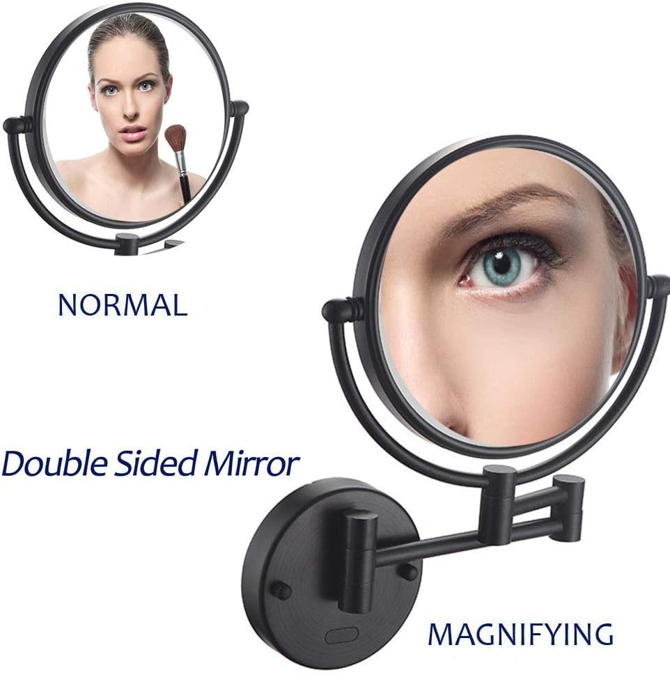 Wall-Mounted Makeup Mirror 9-Inch Extension Matte Black 7X for Girls